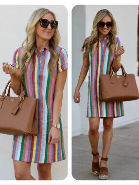 J. Crew Multicolor Stripe Short Sleeve Shirt Dress Small Summer Casual